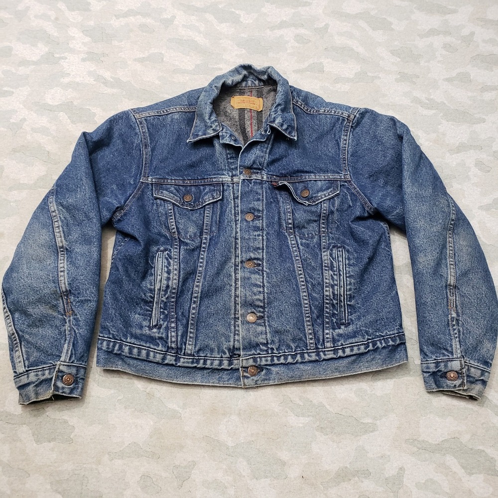 Vintage Levis Trucker Jacket Men 44 Blue Type 3 Made USA 70506 Blanket Lined 80s